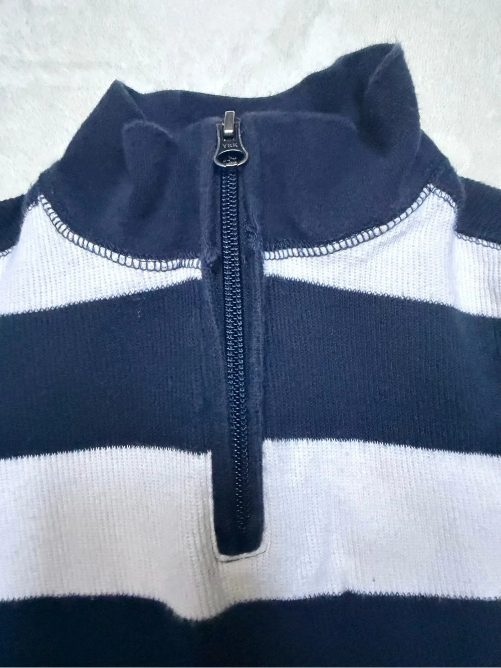 Old Navy Boy’s Navy and White Striped Half-Zip Sweater